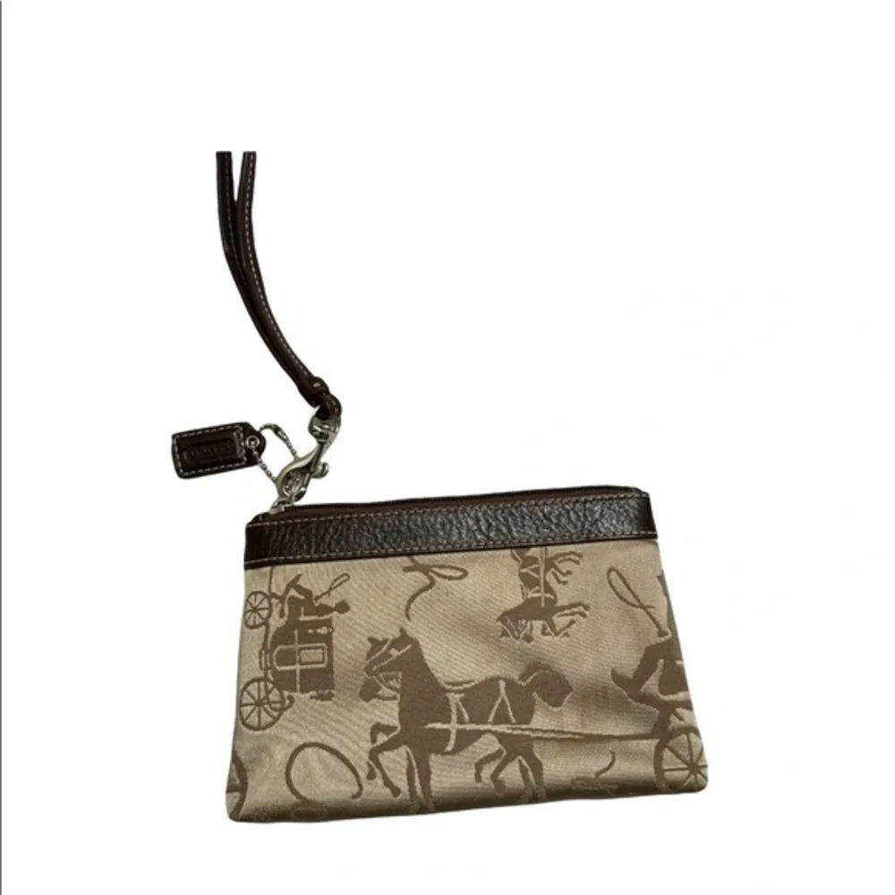 Coach carriage brown wristlet bag